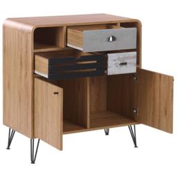 Wyld and Coco Light Brown Retro Sideboard 80 x 40 x 87 cm - 2 Doors 3 Drawers - thumbnail 4