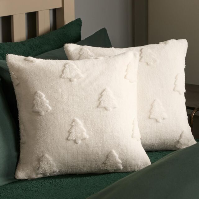 OHS 2 Pack Tufted Winter Tree Sherpa Cushion Covers in Cream - Size: 45 cm x 45 cm - image 1