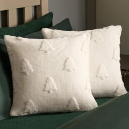 OHS 2 Pack Tufted Winter Tree Sherpa Cushion Covers in Cream - Size: 45 cm x 45 cm