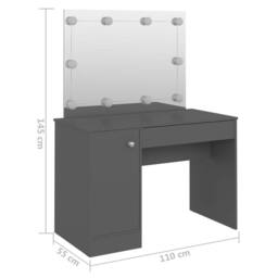 Berkfield Home Makeup Table with LED Lights 110x55x145 cm MDF Grey - Size: 110 x 55 x 145 cm - thumbnail 6