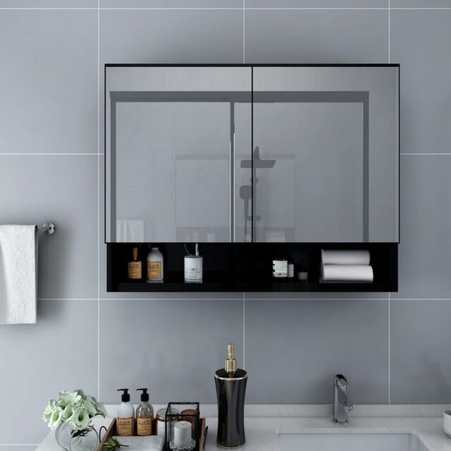 Berkfield Home LED Bathroom Mirror Cabinet Black 80x15x60 cm MDF - Size: 80 x 15 x 60 cm - image 1