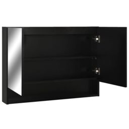 Berkfield Home LED Bathroom Mirror Cabinet Black 80x15x60 cm MDF - Size: 80 x 15 x 60 cm - thumbnail 4