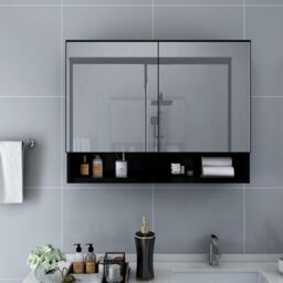 Berkfield Home LED Bathroom Mirror Cabinet Black 80x15x60 cm MDF - Size: 80 x 15 x 60 cm