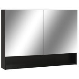 Berkfield Home LED Bathroom Mirror Cabinet Black 80x15x60 cm MDF - Size: 80 x 15 x 60 cm - thumbnail 2