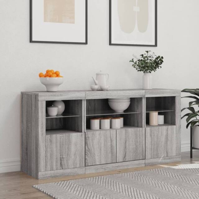 Berkfield Home Sideboard with LED Lights Grey Sonoma 142.5x37x67 cm - image 1