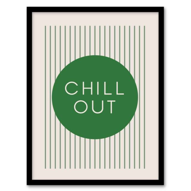 Artery8 Chill Out Relax Green Circle Stripes Design Framed Wall Art Print - Size: A4 - image 1