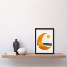 Artery8 Abstract Crescent Moon Sun Sea Orange Blue Boho Framed Art Print in Yellow - Size: A4 - thumbnail 4