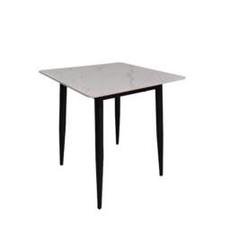 FWStyle 3PC Cream Marble Effect Square Dining Table & Dark Brown Chairs Set - thumbnail 2