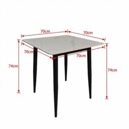 FWStyle 3PC Cream Marble Effect Square Dining Table & Dark Brown Chairs Set - thumbnail 4