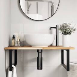 Berkfield Home Elegant Basin Shelf Wall Mounted Steel & Solid Wood Acacia in Brown - thumbnail 1