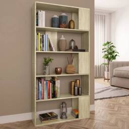 Berkfield Home Book Cabinet/Room Divider Sonoma Oak 80x24x159 cm Engineered Wood in Light Brown - Size: 80 x 24 x 159 cm - thumbnail 1