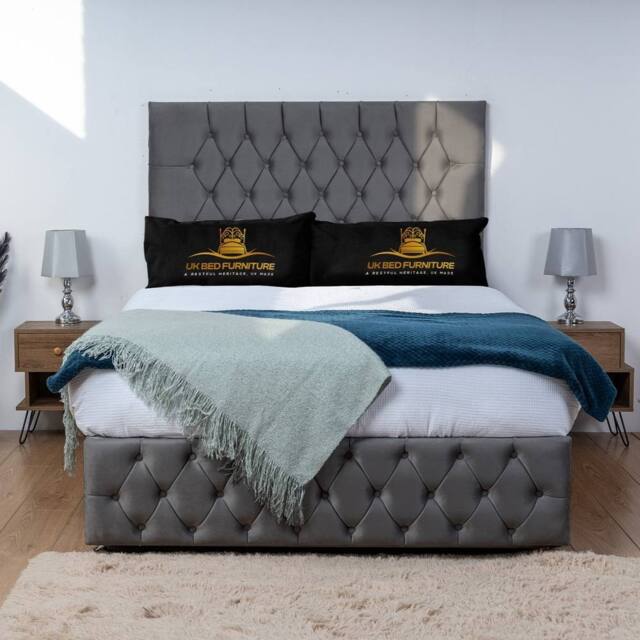 UK Bed Furniture Monaco Divan Bed Base with 26 Inch Headboard - No Storage in Charcoal - Size: King - image 1