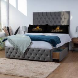 UK Bed Furniture Monaco Divan Bed Base with 26 Inch Headboard - No Storage in Charcoal - Size: King - thumbnail 2
