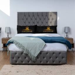 UK Bed Furniture Monaco Divan Bed Base with 26 Inch Headboard - No Storage in Charcoal - Size: King - thumbnail 1