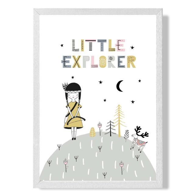 ARTZE Cute Little Explorer Scandi Quote Framed Print SIZE: A2 with White Frame in Pink - image 1