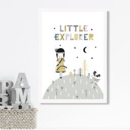 ARTZE Cute Little Explorer Scandi Quote Framed Print SIZE: A2 with White Frame in Pink - thumbnail 2