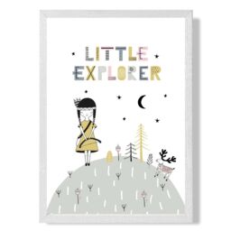 ARTZE Cute Little Explorer Scandi Quote Framed Print SIZE: A2 with White Frame in Pink - thumbnail 1