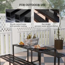 OUTSUNNY 3Pcs Outdoor Dining Set Metal Beer Table Bench Patio Garden Yard in Black - thumbnail 4