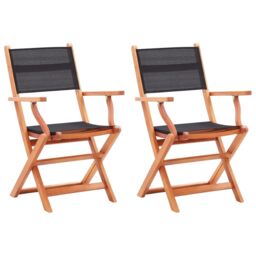 Berkfield Home Folding Garden Chairs 2 pcs Black Solid Eucalyptus Wood & Textilene