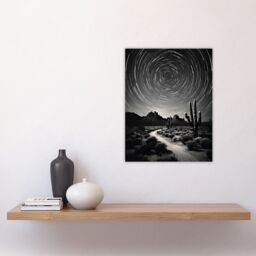 Artery8 Moon & Star Time Lapse Trails Stars Tracing Their Journey Across The Sky Desert Cactus Unframed Wall Art Print Poster Home Decor Premium - thumbnail 4