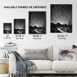 Artery8 Moon & Star Time Lapse Trails Stars Tracing Their Journey Across The Sky Desert Cactus Unframed Wall Art Print Poster Home Decor Premium - thumbnail 3
