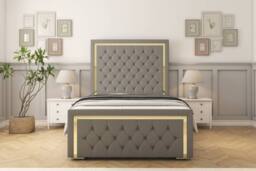 "Sloomy Sofia Gold Dumfries Frame-Mattress - 50"" Upholstered Headboard in Light Grey - Size: Double" - thumbnail 1