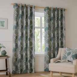 Wylder Ophelia Floral Room Darkening Eyelet Curtain Pair in Green - Size: 168 cm width x 229 cm drop - thumbnail 1