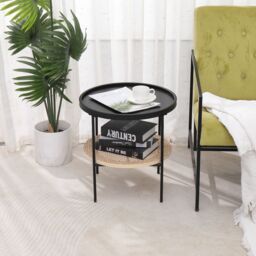 Nordlys Table Appoint End Table Industrial Furniture Round Rattan Cane in Black - thumbnail 3