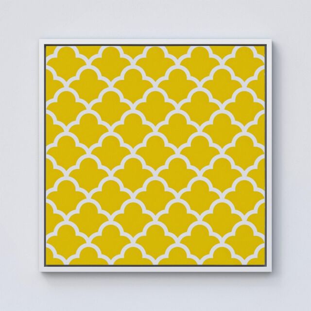 Warren Reed - Designer Geometric Yellow Quatrefoil Wave Framed Canvas in Off-White - Size: w10 inch x h10 inch - image 1