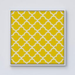 Warren Reed - Designer Geometric Yellow Quatrefoil Wave Framed Canvas in Off-White - Size: w10 inch x h10 inch - thumbnail 1