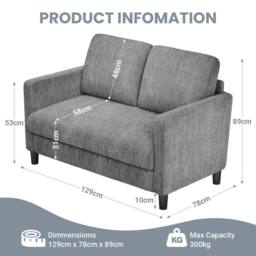 Dprodo 129CM Small Sofa Couch, Soft Corduroy LoveSeat in Grey - Size: 1 Pack - thumbnail 2