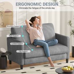 Dprodo 129CM Small Sofa Couch, Soft Corduroy LoveSeat in Grey - Size: 1 Pack - thumbnail 6