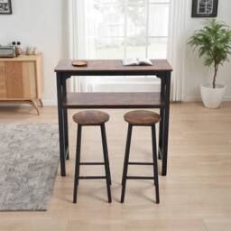 EONLION Bar Table Set Bistro Kitchen Breakfast Dining in Brown - Size: 100 cm - thumbnail 3