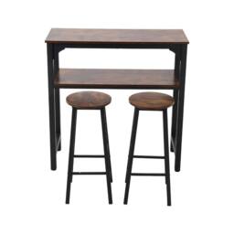 EONLION Bar Table Set Bistro Kitchen Breakfast Dining in Brown - Size: 100 cm - thumbnail 5