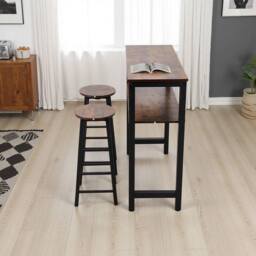 EONLION Bar Table Set Bistro Kitchen Breakfast Dining in Brown - Size: 100 cm - thumbnail 4