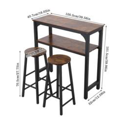 EONLION Bar Table Set Bistro Kitchen Breakfast Dining in Brown - Size: 100 cm - thumbnail 2