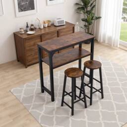 EONLION Bar Table Set Bistro Kitchen Breakfast Dining in Brown - Size: 100 cm