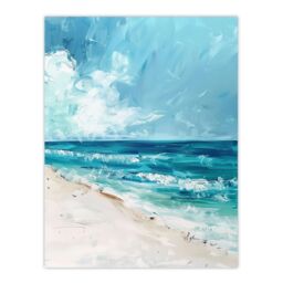 "Artery8 Ocean Waves on Sandy White Beach Oil Painting Wall Art Print in Blue - Size: W18"" x H24""" - thumbnail 1