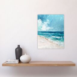 "Artery8 Ocean Waves on Sandy White Beach Oil Painting Wall Art Print in Blue - Size: W18"" x H24""" - thumbnail 4