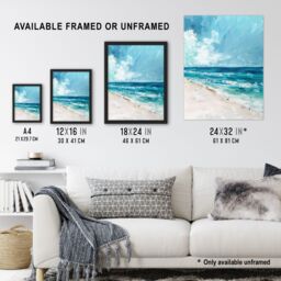 "Artery8 Ocean Waves on Sandy White Beach Oil Painting Wall Art Print in Blue - Size: W18"" x H24""" - thumbnail 3