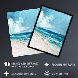 "Artery8 Ocean Waves on Sandy White Beach Oil Painting Wall Art Print in Blue - Size: W18"" x H24""" - thumbnail 2