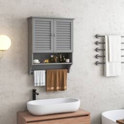 Costway Wall Mounted Bathroom Cabinet Wooden Medicine Cabinet w/2 Doors in Grey