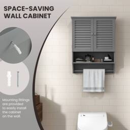 Costway Wall Mounted Bathroom Cabinet Wooden Medicine Cabinet w/2 Doors in Grey - thumbnail 9
