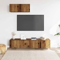 Berkfield Home 3 Piece TV Cabinet Set Wall-mounted Old Wood Engineered Wood in Brown - thumbnail 3