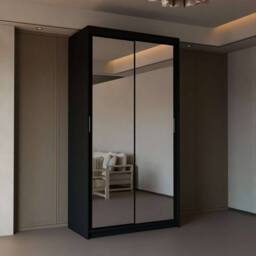 Sliding Wardrobes 4U Modern Double Sliding Door Wardrobe 90cm X 200cm in Black - Size: 90 cm X 200 cm