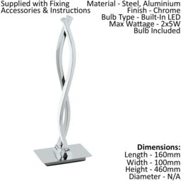 Loops 2 PACK Table Lamp Chrome Shade White Plastic In Line Switch LED 2x5W Included - thumbnail 2
