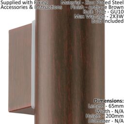 Loops 2 PACK IP44 Outdoor Wall Light Antique Brown Steel Up & Down Lamp 1x 60W E27 in Metallics - thumbnail 2