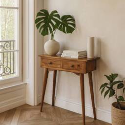 Wyld Haus Parma Mini Oak Mango Wood Console Table 2 Drawers in Brown - thumbnail 1