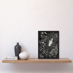 Artery8 Nature Goddess Black & White Modern Illustration Artwork Framed Wall Art Print A4 - thumbnail 2