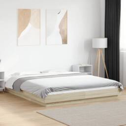 Berkfield Home Durable Bed Frame with LED Lights without Mattress Sonoma Oak 160 in Brown - thumbnail 2